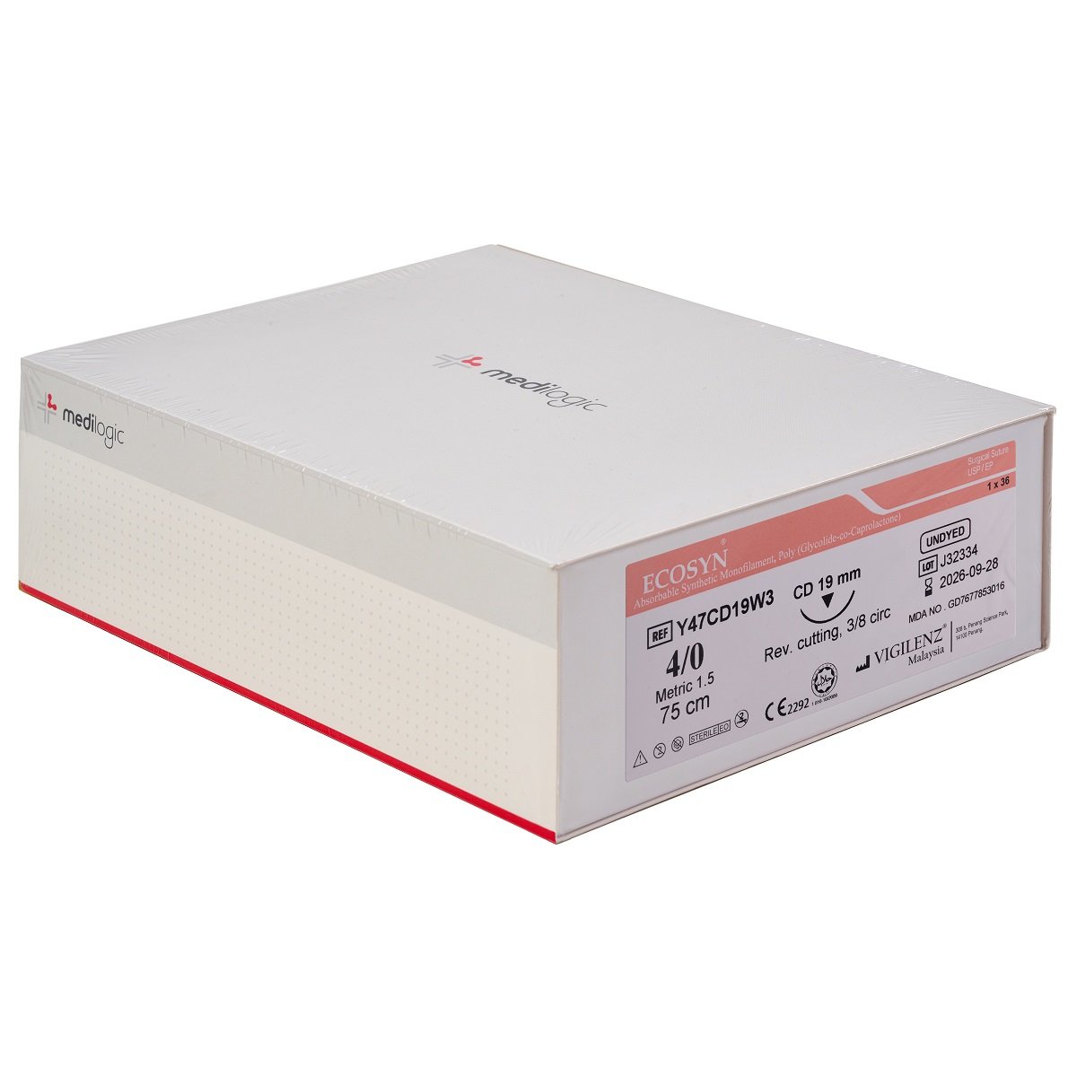 Vigilenz Ecosyn 4-0 19mm CD 75cm UNDYED Sutures - Box (36)