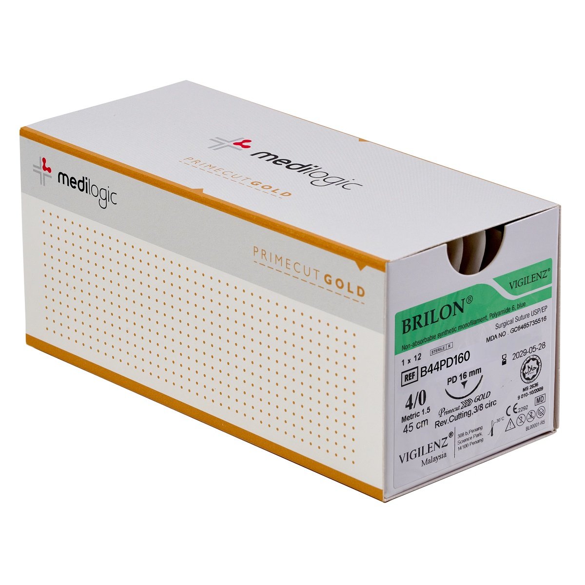 Vigilenz Brilon 4-0 16mm Primecut Gold PD Blue 45cm Sutures - Box (12)