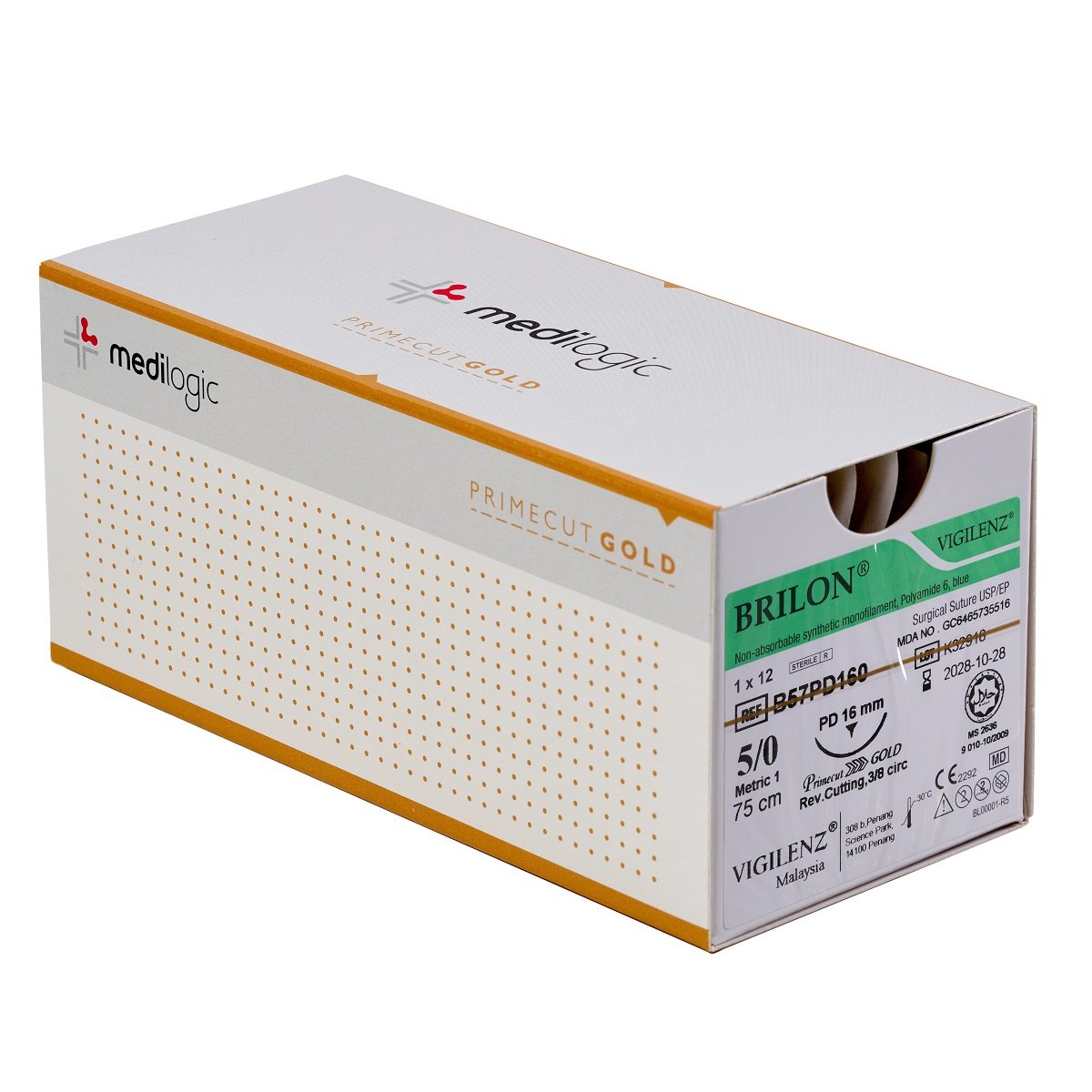 Vigilenz Brilon 5-0 16mm Primecut Gold PD Blue 75cm Sutures - Box (12)