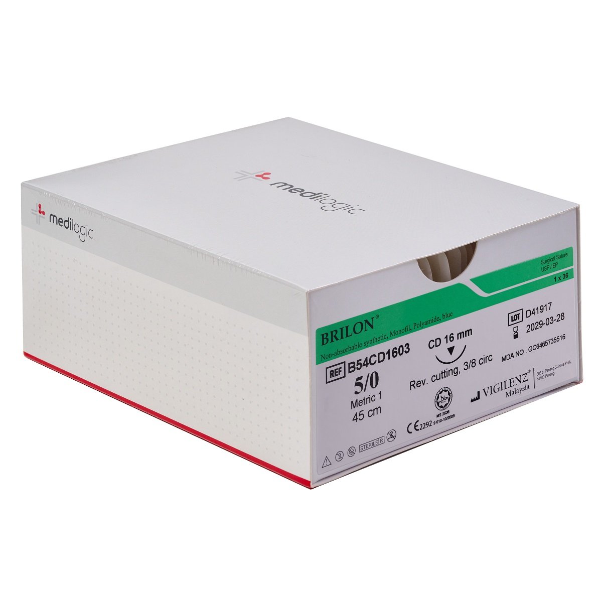 Vigilenz Brilon 5-0 16mm CD 45cm Sutures - Box (36)