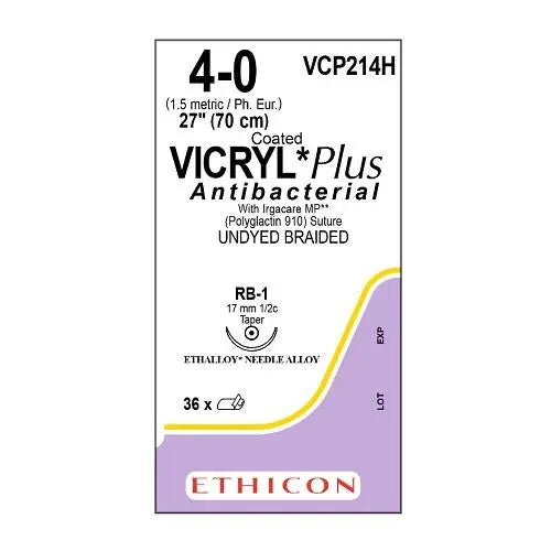 Vicryl Plus Coated Suture Undyed RB-1 4/0 17mm 70cm - Box (36) Ethicon