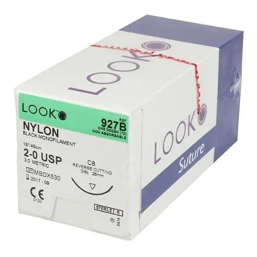 Look Nylon 6/0 Suture 45cm 12mm C17 - Box (12) Look