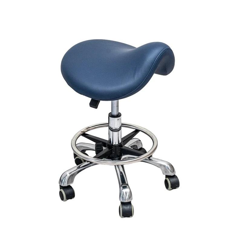 LOGIFORM Premium Saddle Stool Gas Lift w Foot Ring Navy Blue Cushion Seat