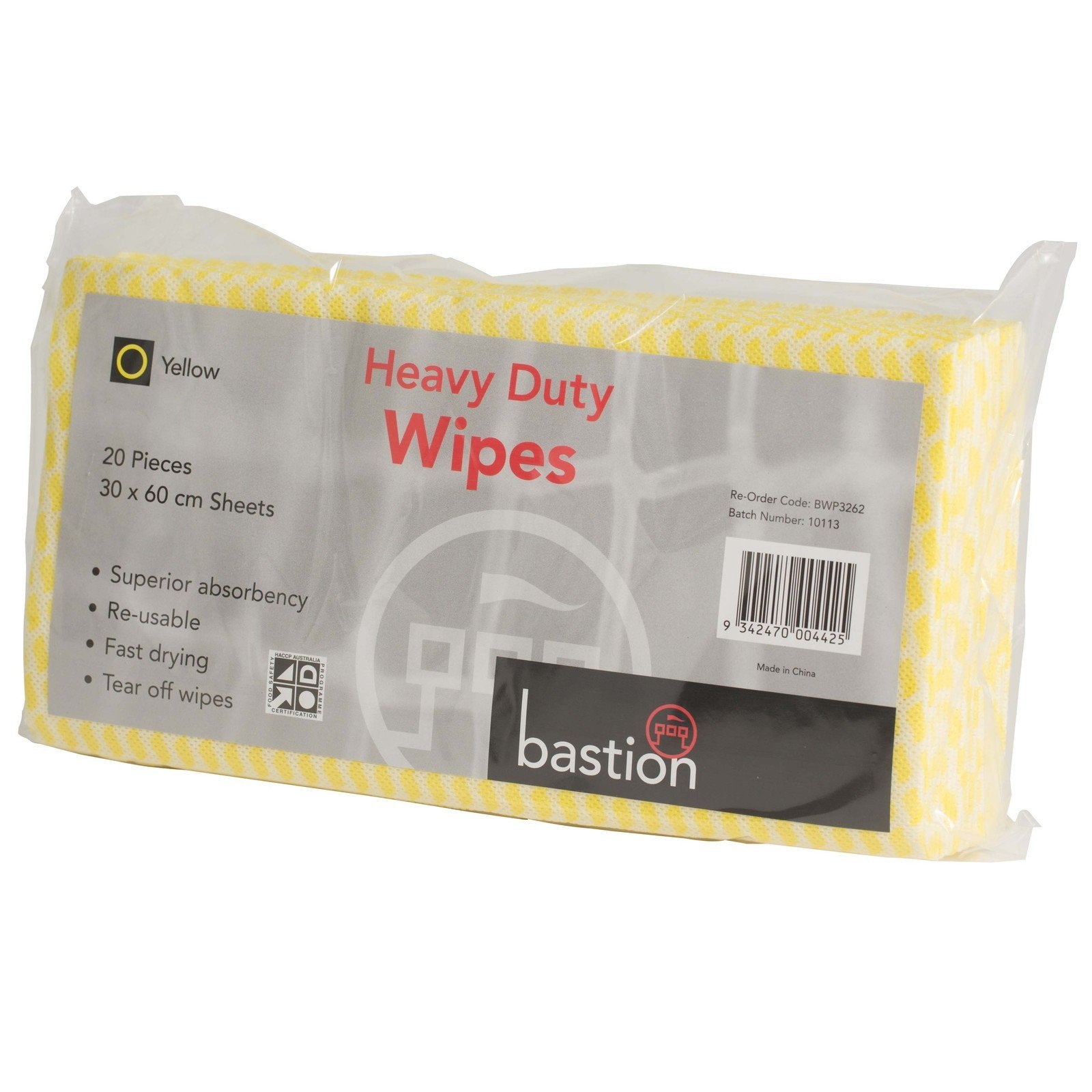 Heavy Duty Yellow Wipes (60cm X 30cm) Pack 20 - Carton (200)