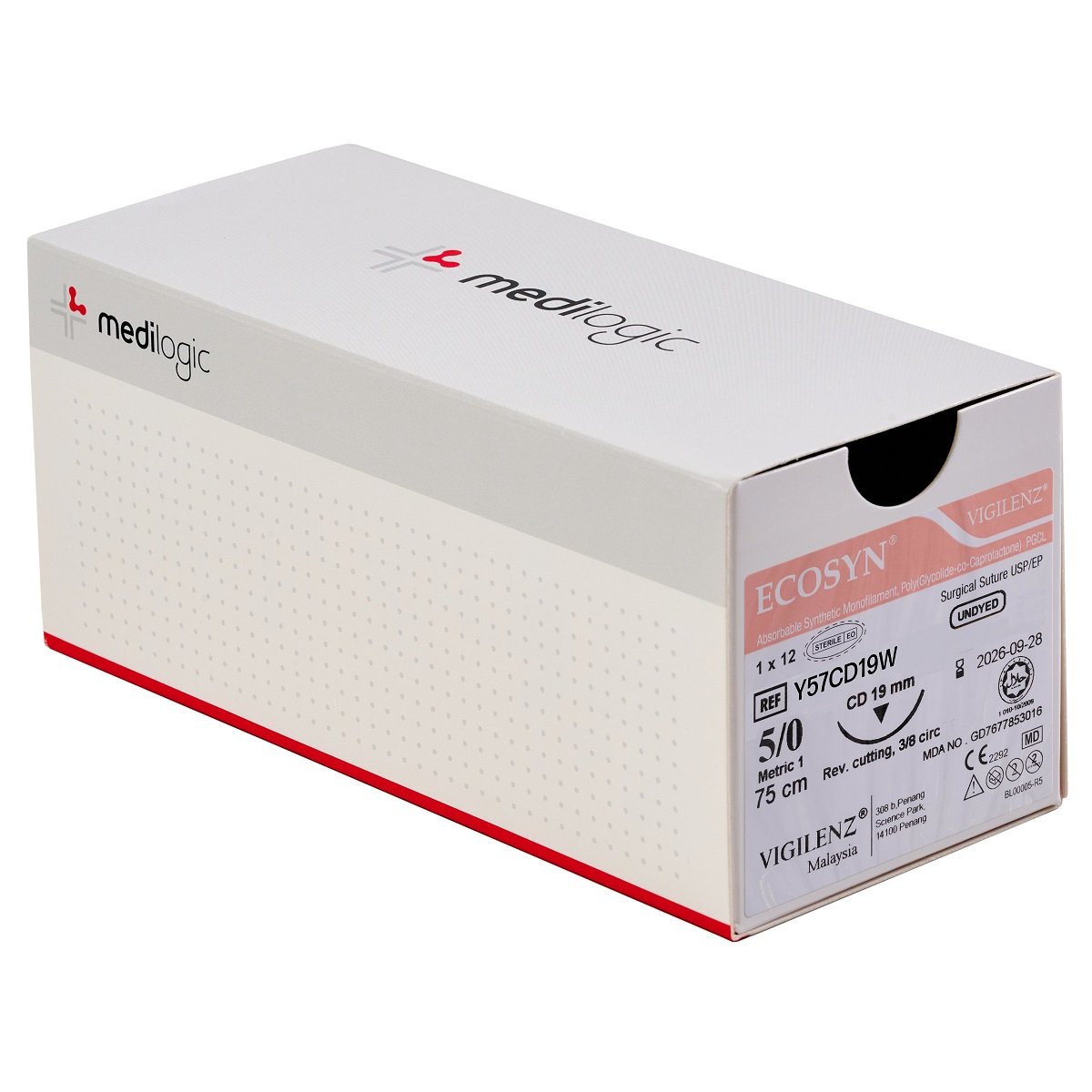 Vigilenz Ecosyn 5-0 19mm CD 75cm UNDYED Sutures - Box (12)