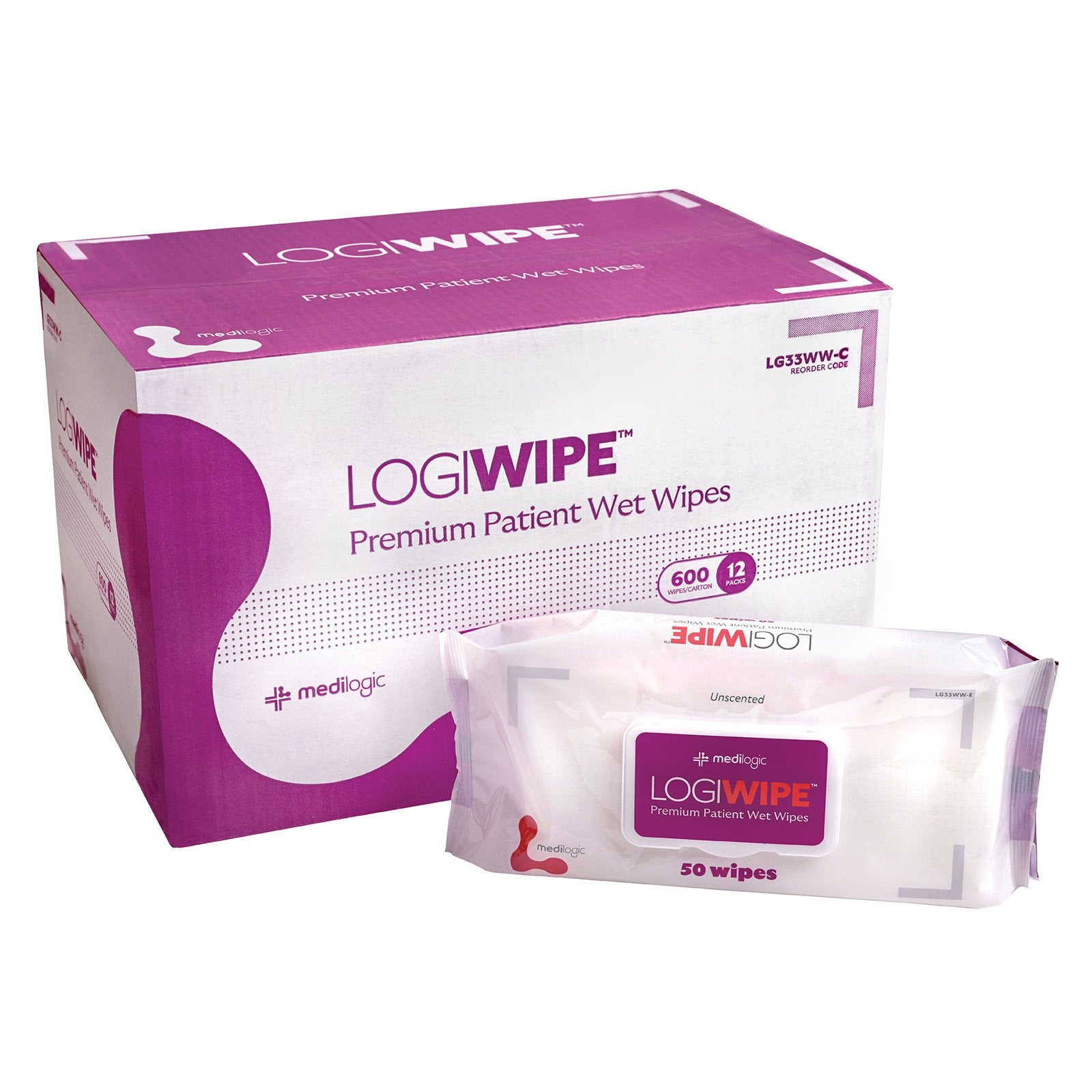 LOGIWIPE Premium Patient Wet Wipes Pack 50 - Carton (12)
