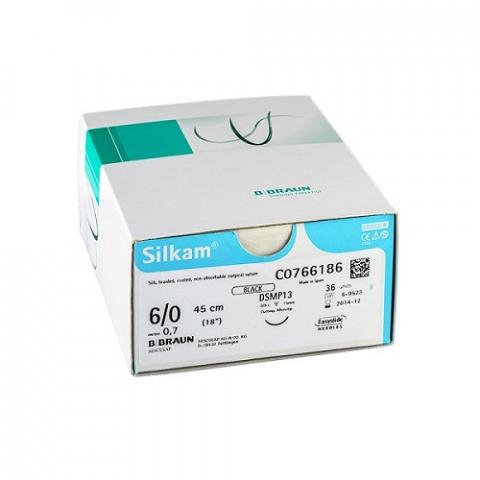 Silkam 6/0 Suture Black 45cm DS12 - Box (36)