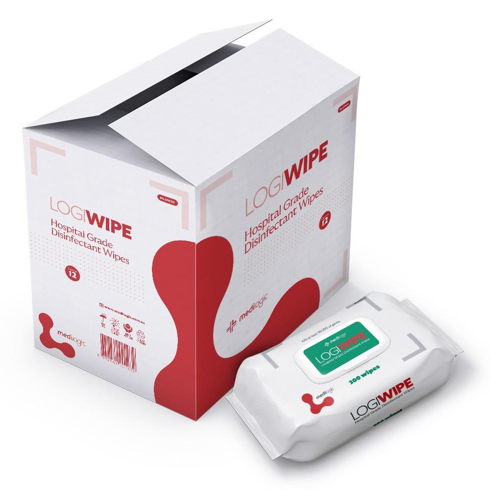 LOGIWIPE Hospital Grade Disinfectant Wipes Pack 200 - Carton (6)