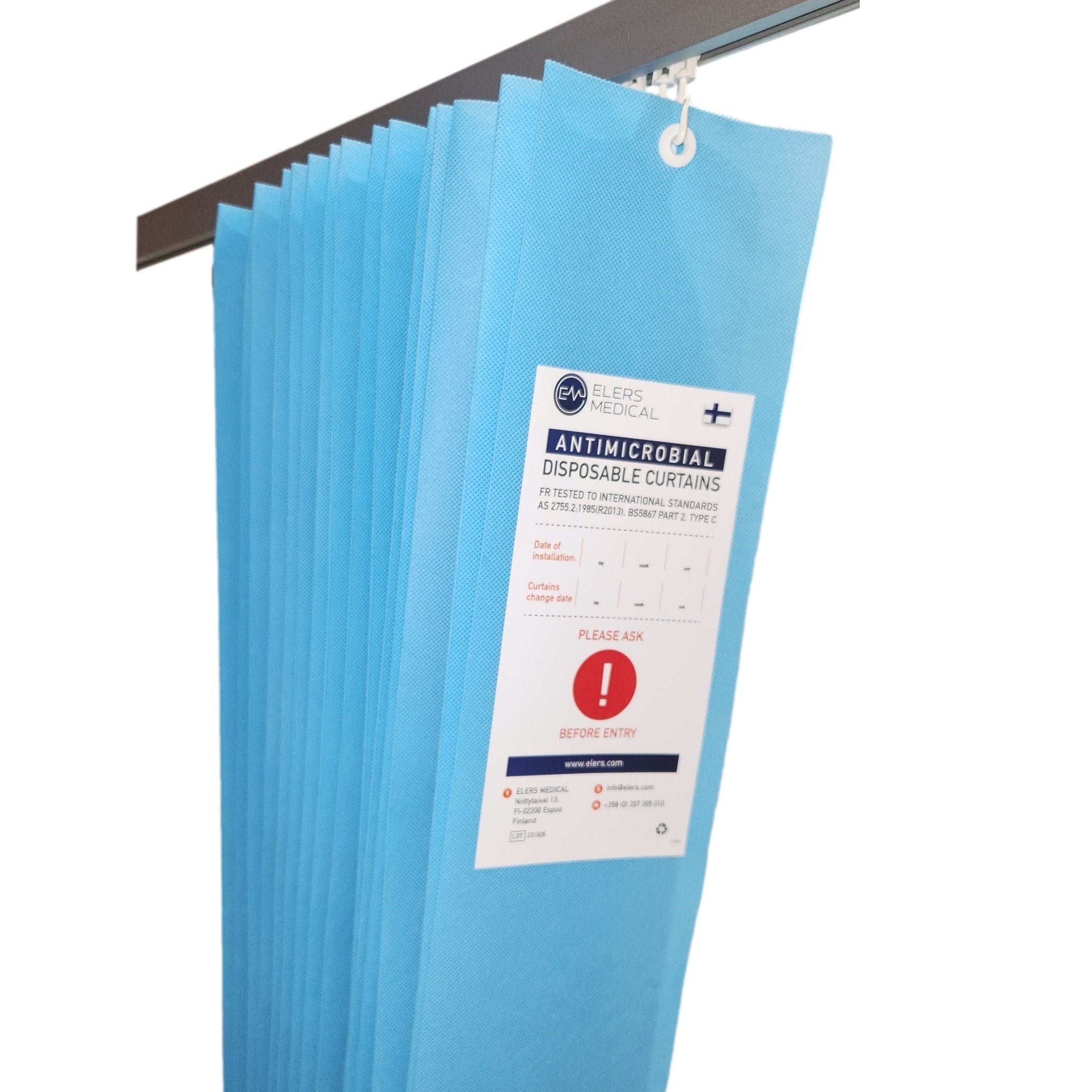 ELERS MEDICAL® Antimicrobial Light Blue Curtains 7.5m x 2m Drop - EACH