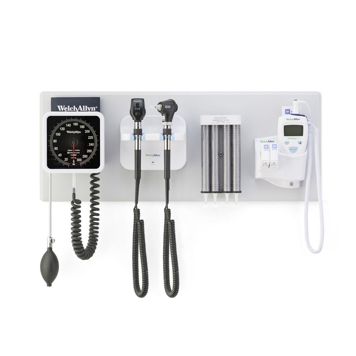 WELCH ALLYN Wall System 77716 LED Coaxial, Macroview, Dispenser, Sphyg, SureTemp