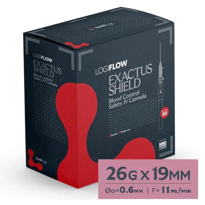 LOGIFLOW Exactus Shield NEO Safety IV Cannula Purple 26G x 19mm - Box (50)