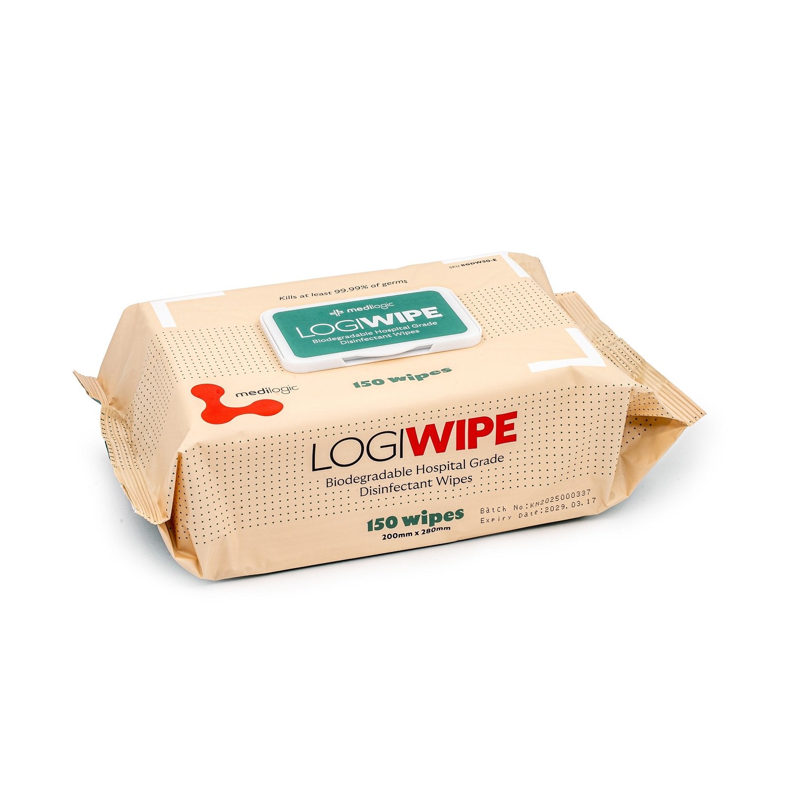 LOGIWIPE Biodegradable Hospital Grade Disinfectant Wipes - Pack (150)