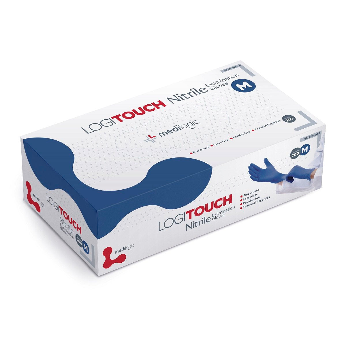 LOGITOUCH Nitrile Blue P/F Examination Gloves - Medium - (Box 200)