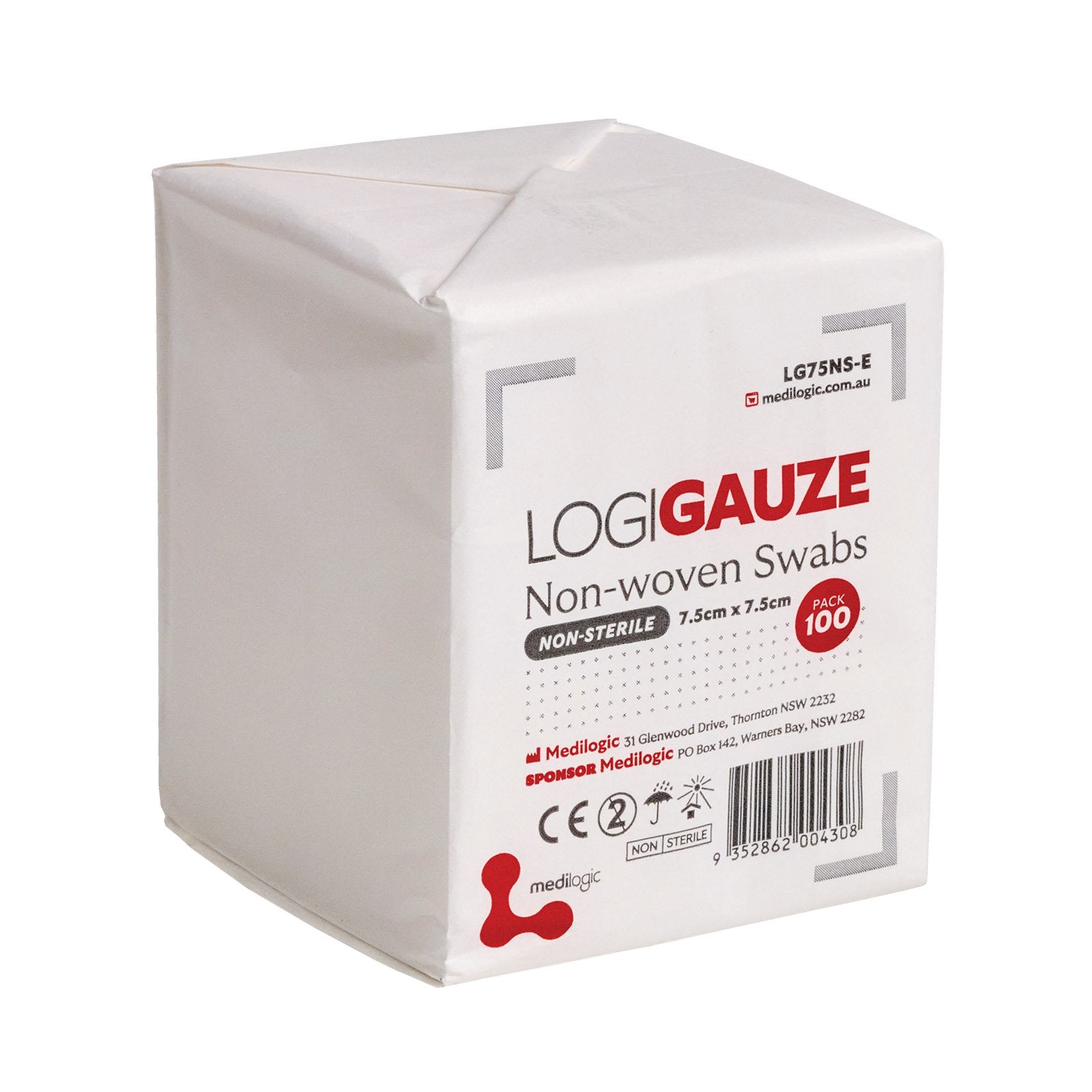 LOGIGAUZE Non-Woven Swabs 7.5cm x 7.5cm Non-Sterile - Pack (100)