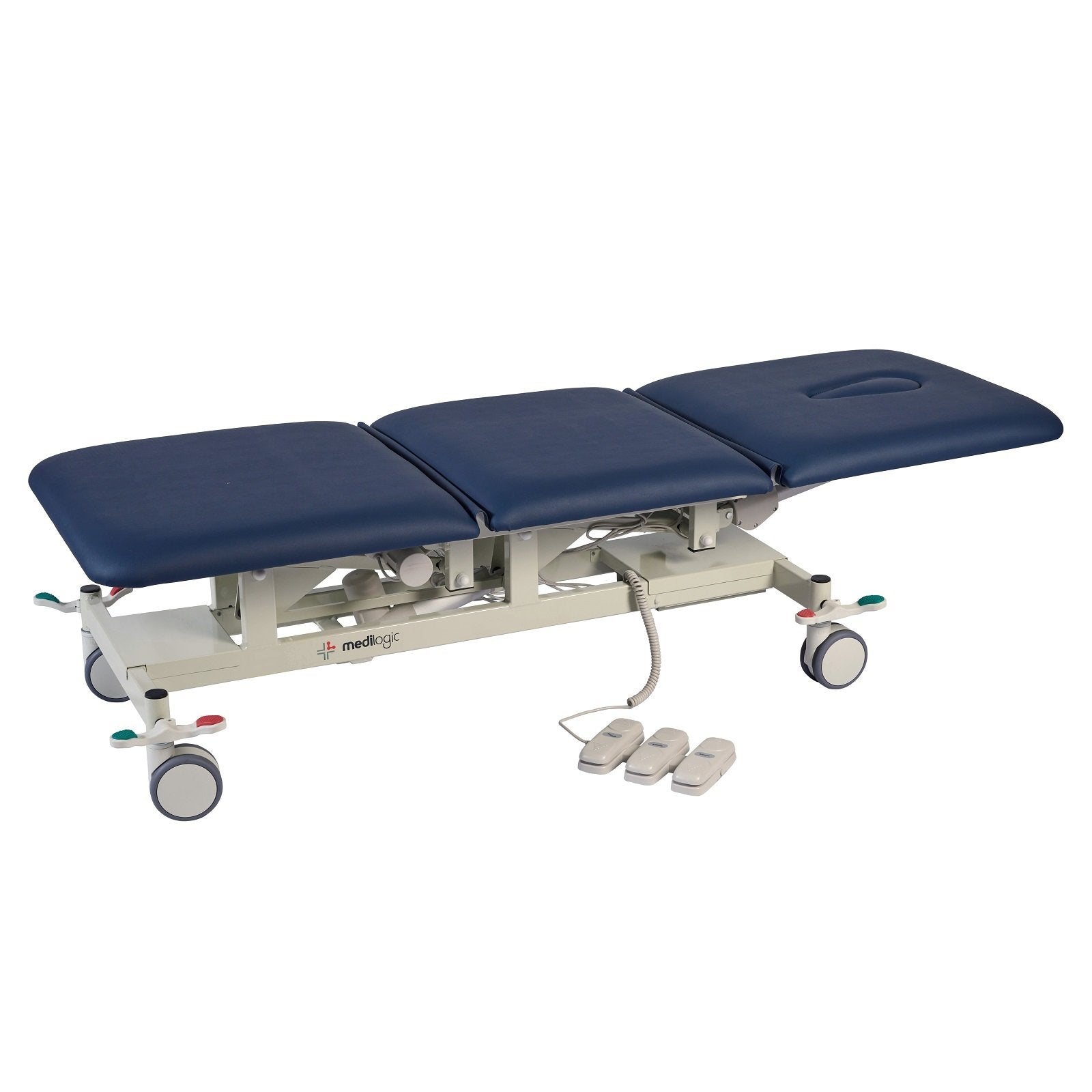 LOGIFORM Deluxe 3 Section Full Electric Couch with Central Locking Castors Navy Blue