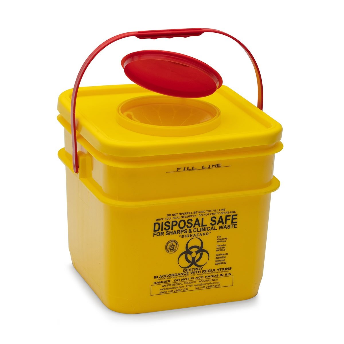 Sharps Container Red Lid 10L Yellow - Each