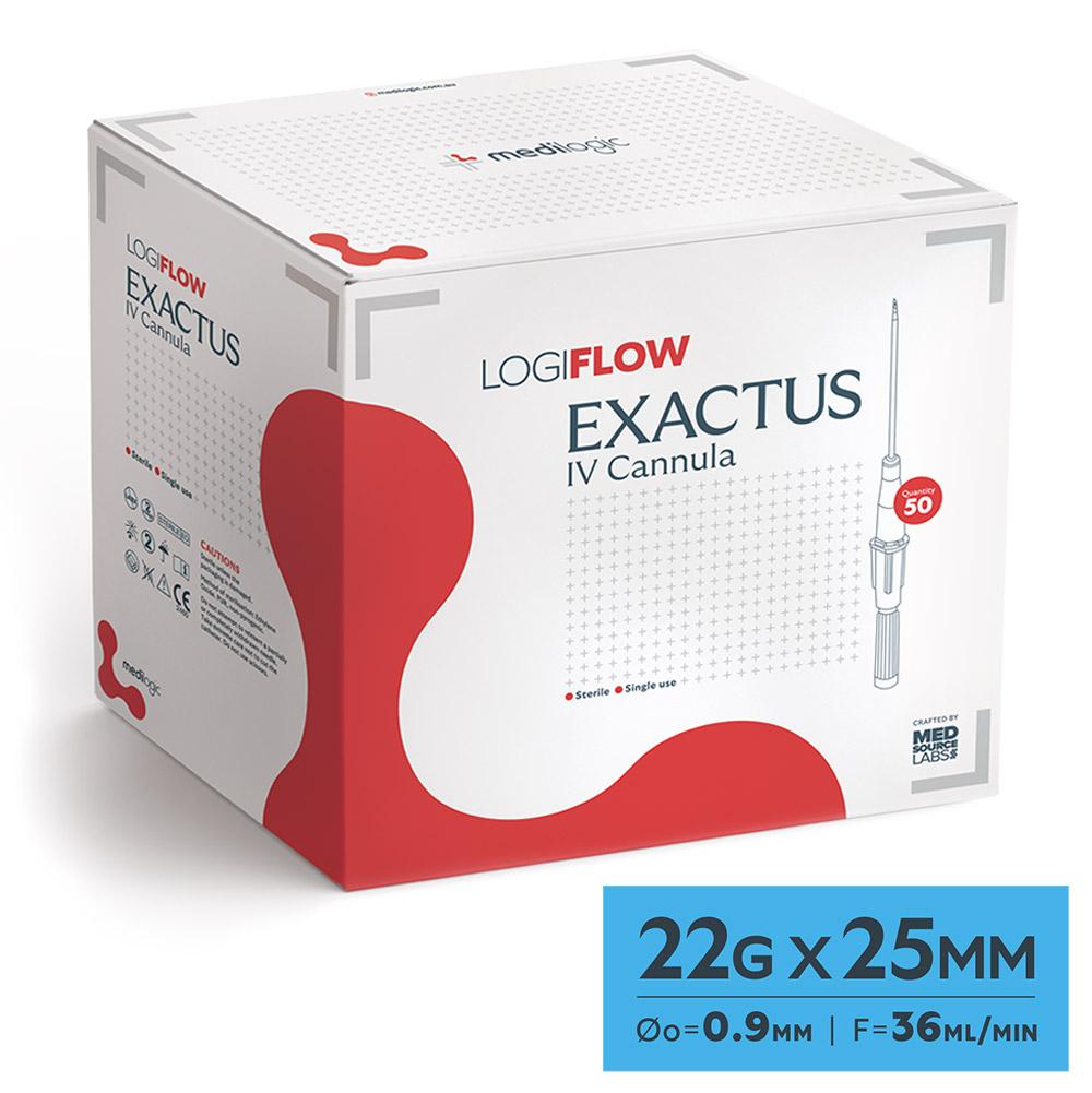 LOGIFLOW Exactus IV Cannula Blue 22G x 25mm - Box (100)