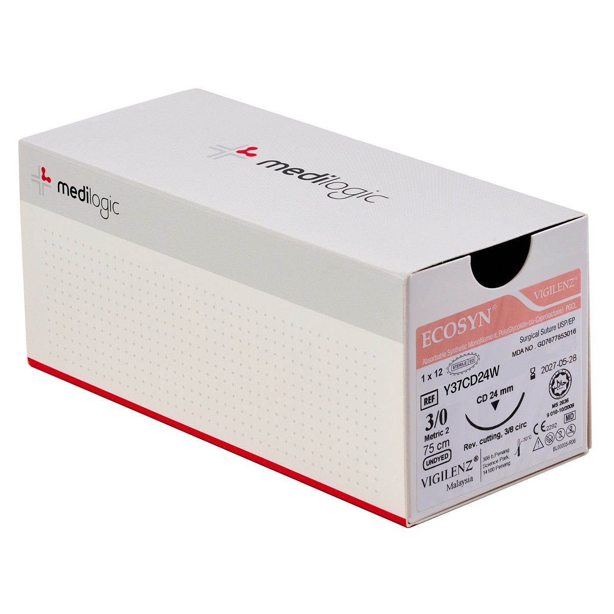 Vigilenz Ecosyn 3-0 24mm CD 75cm UNDYED Sutures - Box (12)