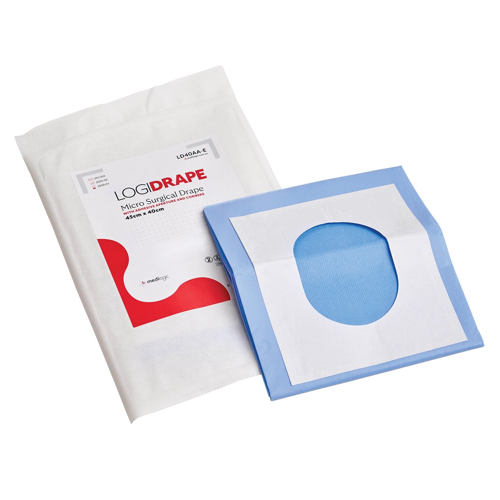 LOGIDRAPE Micro Surgical Drape w/ Adhesive Aperture & Corners 45cm x 40cm - Ctn (100)