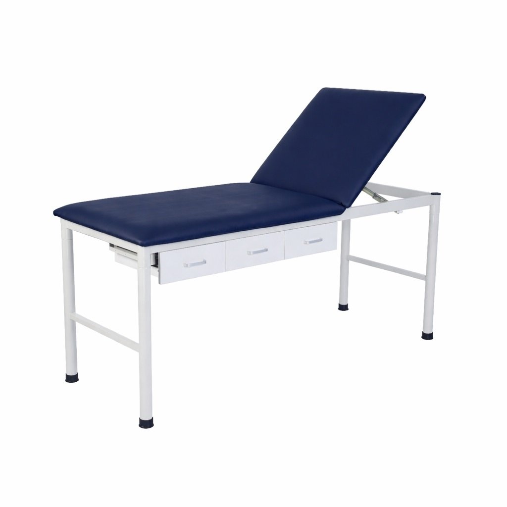 LOGIFORM Fixed Height Exam Couch Navy Blue with Right Hand Side Drawers