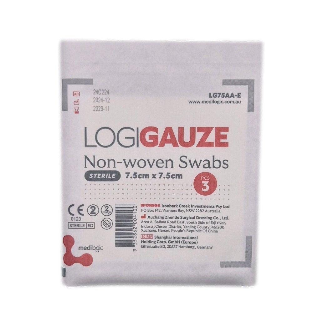 LOGIGAUZE Sterile Non-Woven Swabs 7.5cm x 7.5cm x 3 - Carton (600)