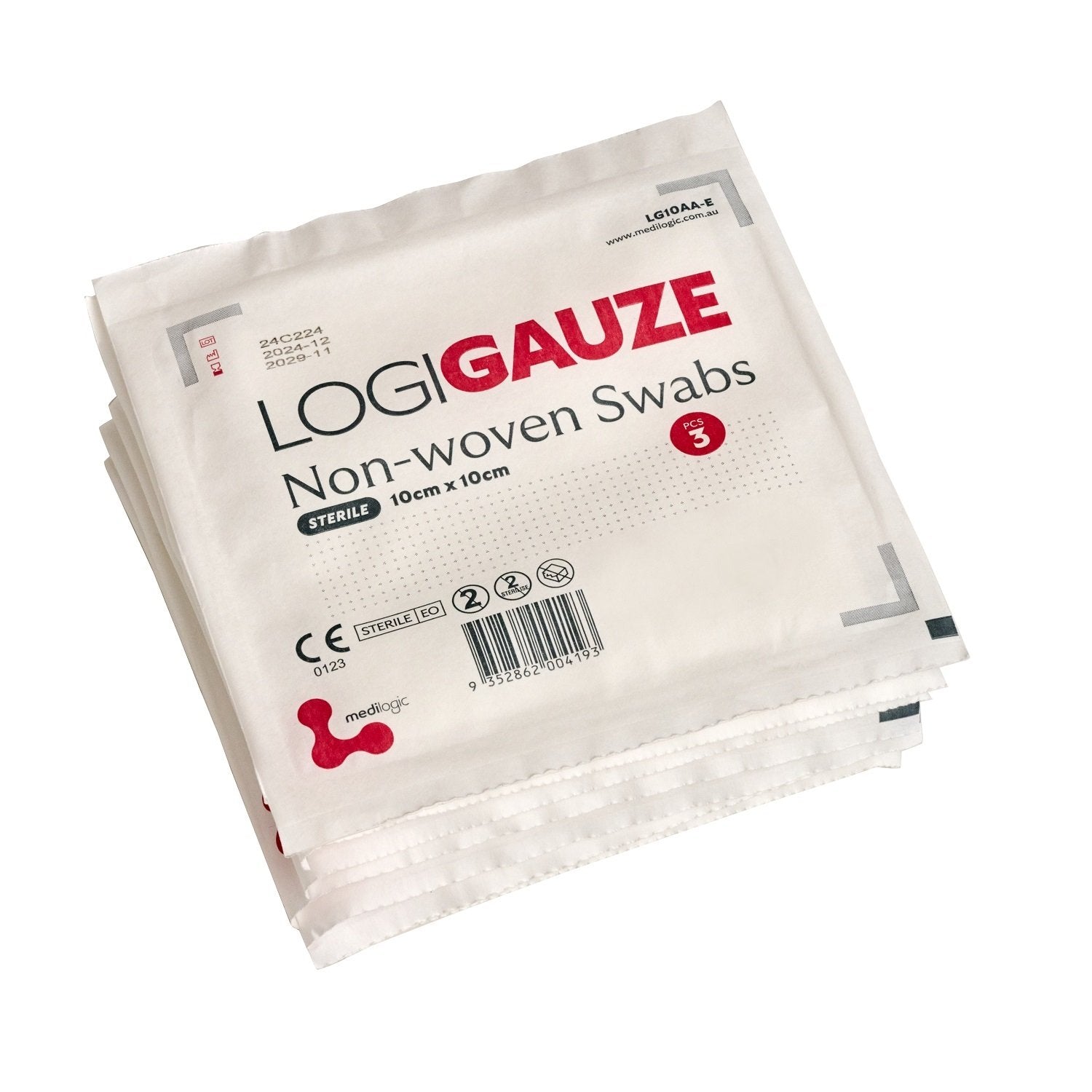 LOGIGAUZE Sterile Non-Woven Swabs 10cm x 10cm x 3 - Pack (100)