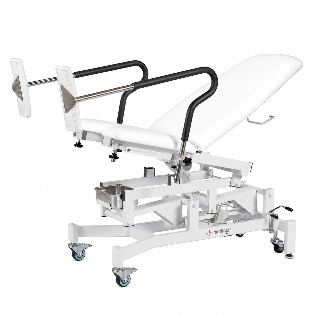 LOGIFORM Deluxe Electric Gynaecology Couch White Frame and White Vinyl