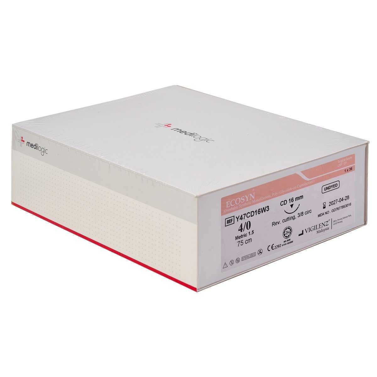 Vigilenz Ecosyn 4-0 16mm CD 75cm UNDYED Sutures - Box (36)