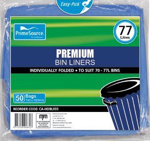 Premium Bin Liners Blue 77L Carton (500)