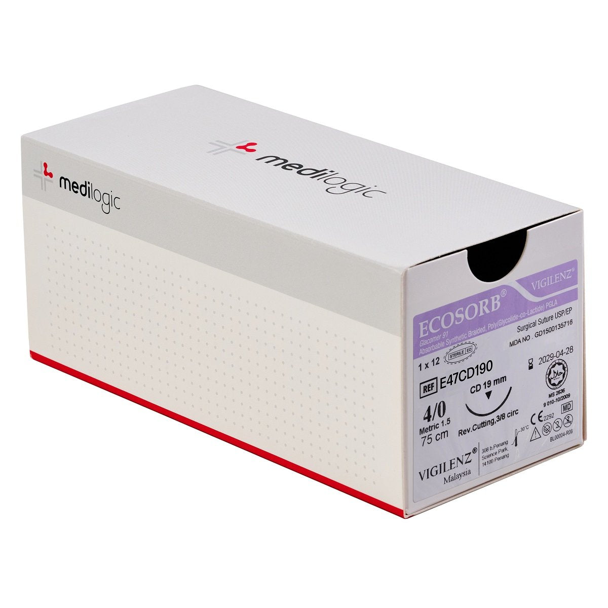 Vigilenz Ecosorb 4-0 19mm CD 75cm Violet Sutures - Box (12)