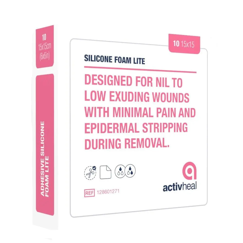 ActivHeal Silicone Adhesive Foam Lite 10 x 10cm No Border - Box (10) Activheal