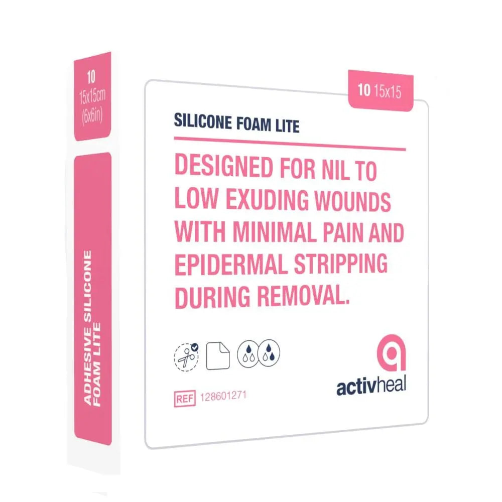 ActivHeal Silicone Adhesive Foam Lite 15 x 15cm No Border - Box (10) Activheal