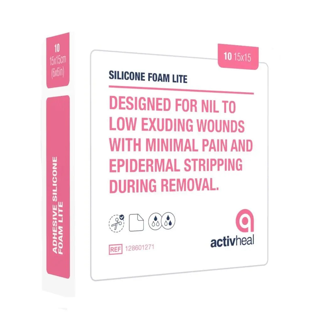 ActivHeal Silicone Adhesive Foam Lite 7.5 x 7.5cm No Border - Box (10) Activheal