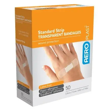 Aeroplast Transparent Waterproof Strip Dressing 7.2cm x 1.9cm - Box (50) Aero Healthcare