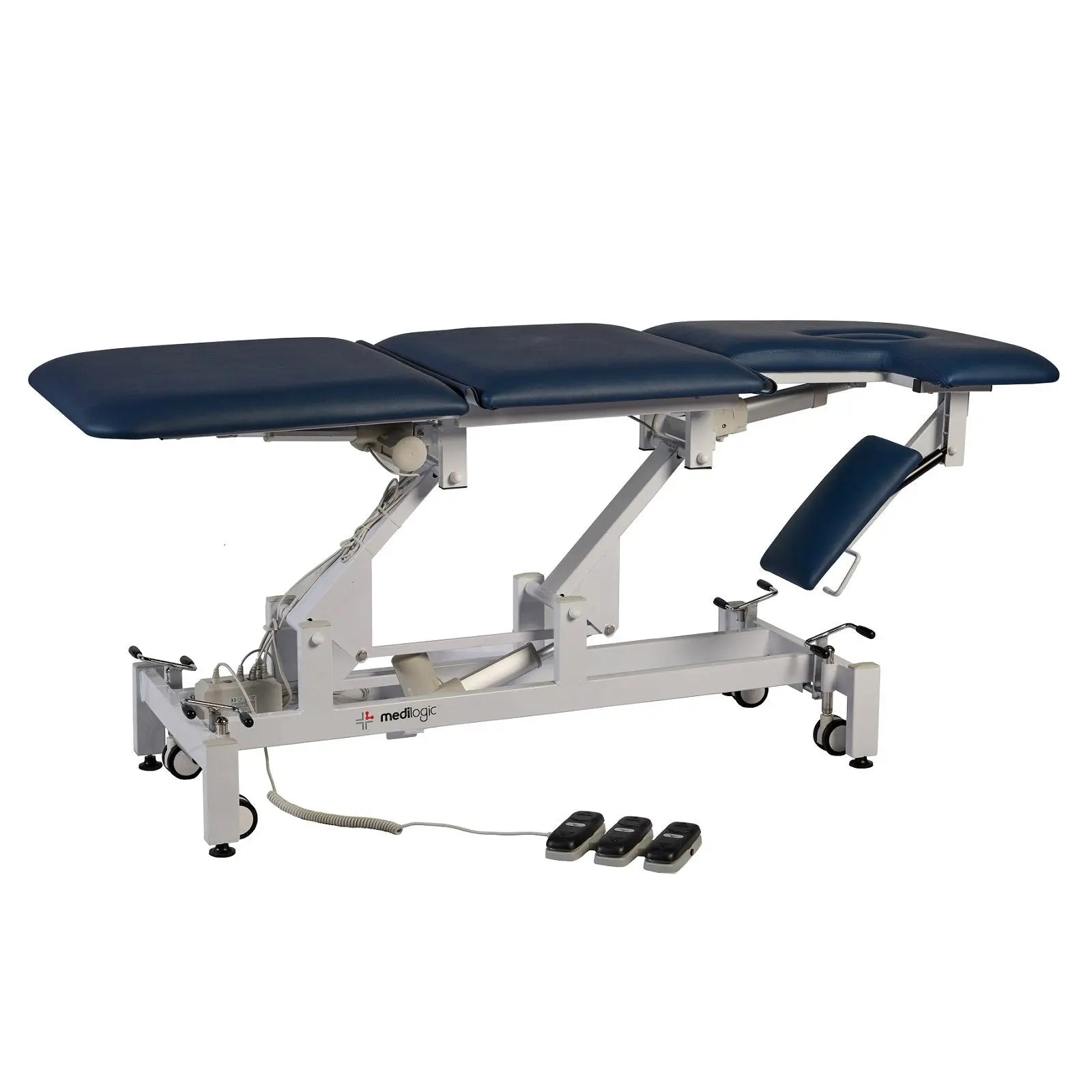 Medilogic Deluxe Electric Ultrasound/Cardiology Couch with Dropaway Side - Navy Blue Medilogic