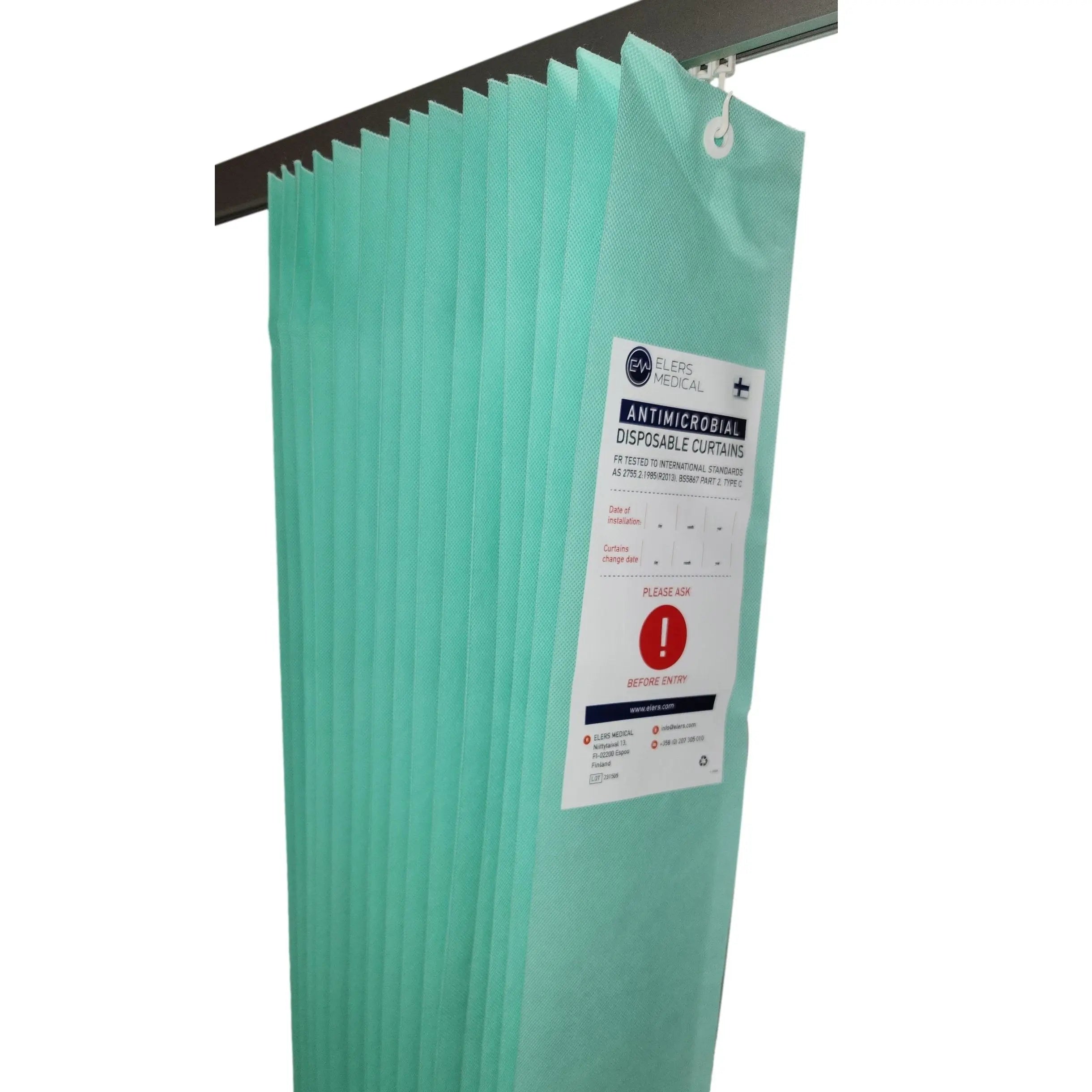 ELERS MEDICAL® Antimicrobial Light Green Curtains 4.5m x 2m Drop - Carton (9) ELERS MEDICAL