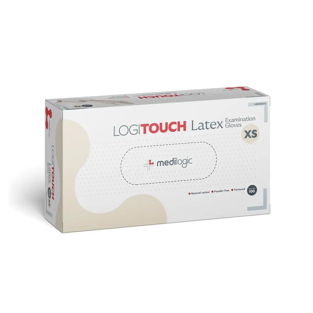 LOGITOUCH Latex P/F Examination Gloves - X-Small - (Box 100) Medilogic