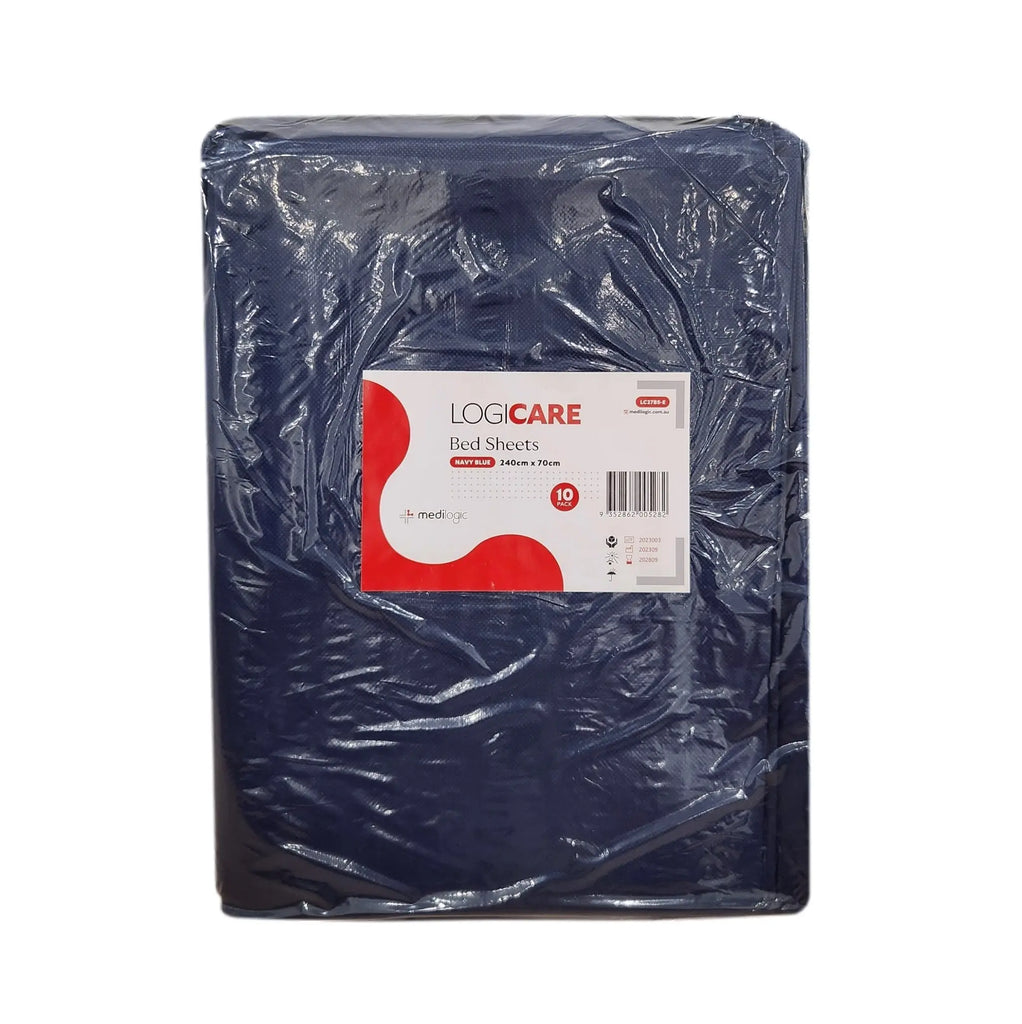 LOGICARE Bed Sheets Navy Blue 240cm x 70cm - Carton (100) Medilogic