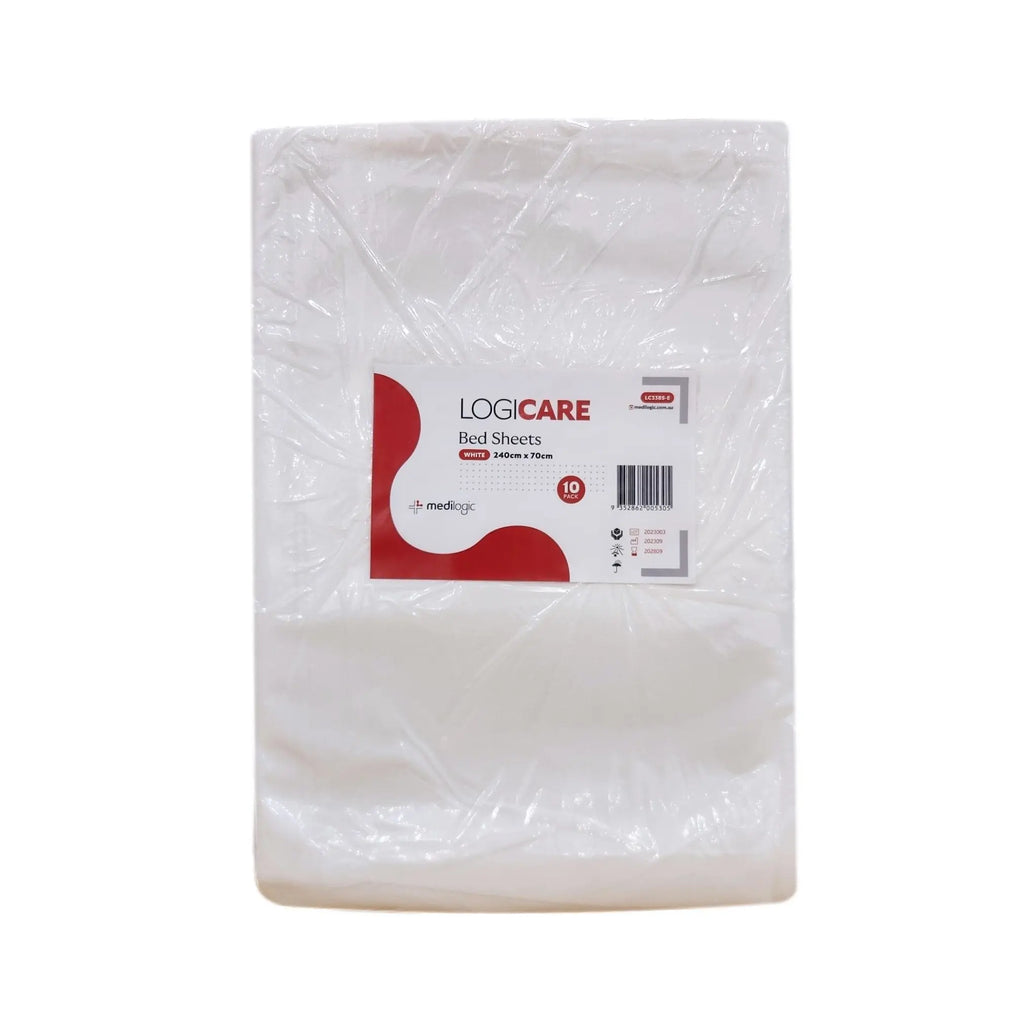 LOGICARE Bed Sheets White 240cm x 70cm - Carton (100) Medilogic