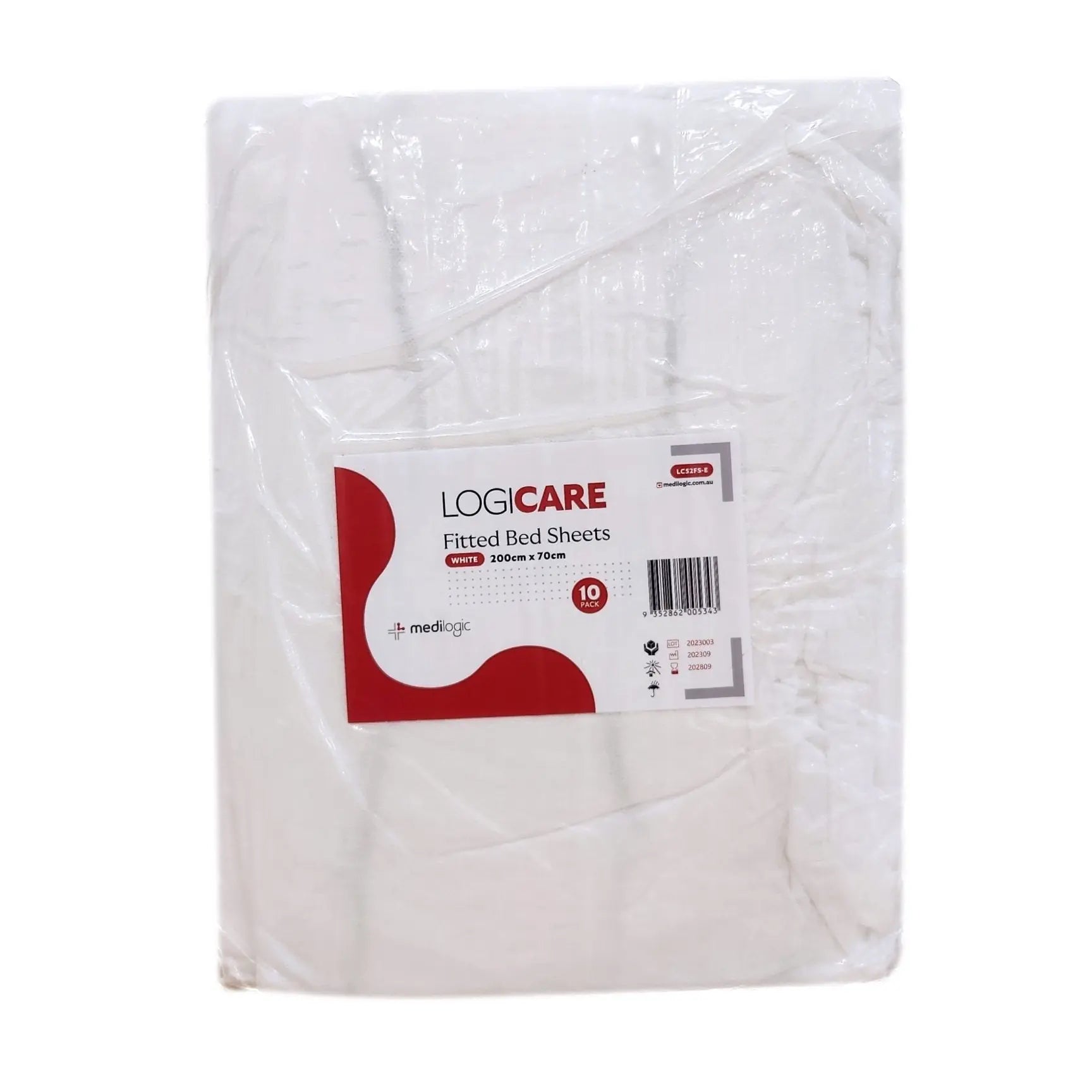 LOGICARE Fitted Bed Sheets White 200cm x 70cm - Carton (100) Medilogic