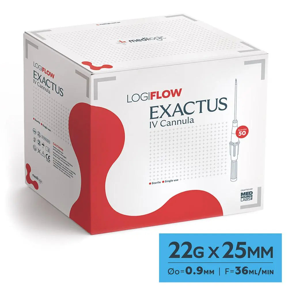 LOGIFLOW Exactus IV Cannula Blue 22G x 25mm - Box (100) Medilogic