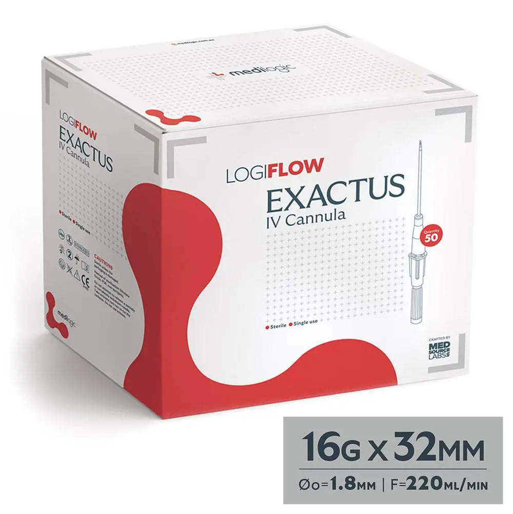 LOGIFLOW Exactus IV Cannula Grey 16G x 32mm - Box (100) Medilogic