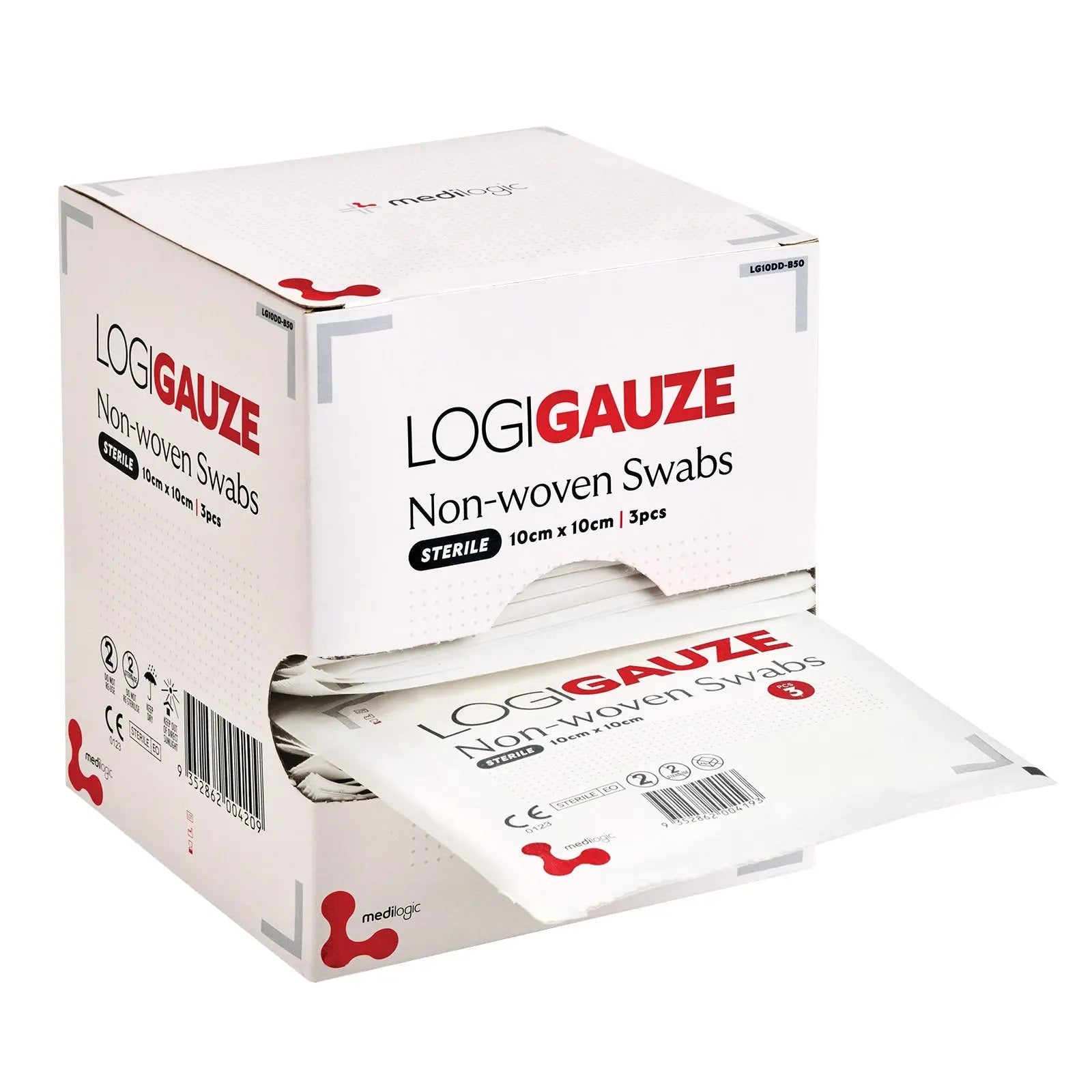 LOGIGAUZE Sterile Non-Woven Swabs 10cm x 10cm x 3 - Dispenser Box (50) Medilogic