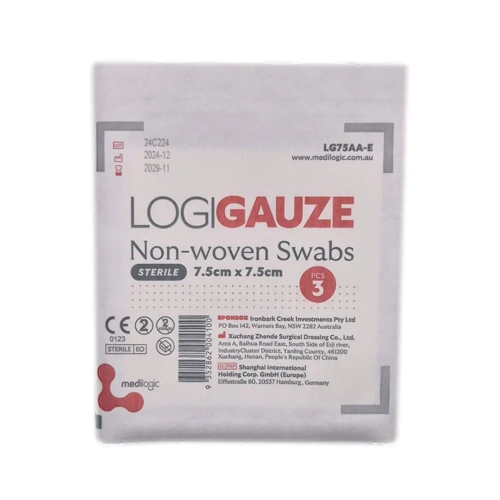 LOGIGAUZE Sterile Non-Woven Swabs 7.5cm x 7.5cm x 3 - Pack (100) Medilogic