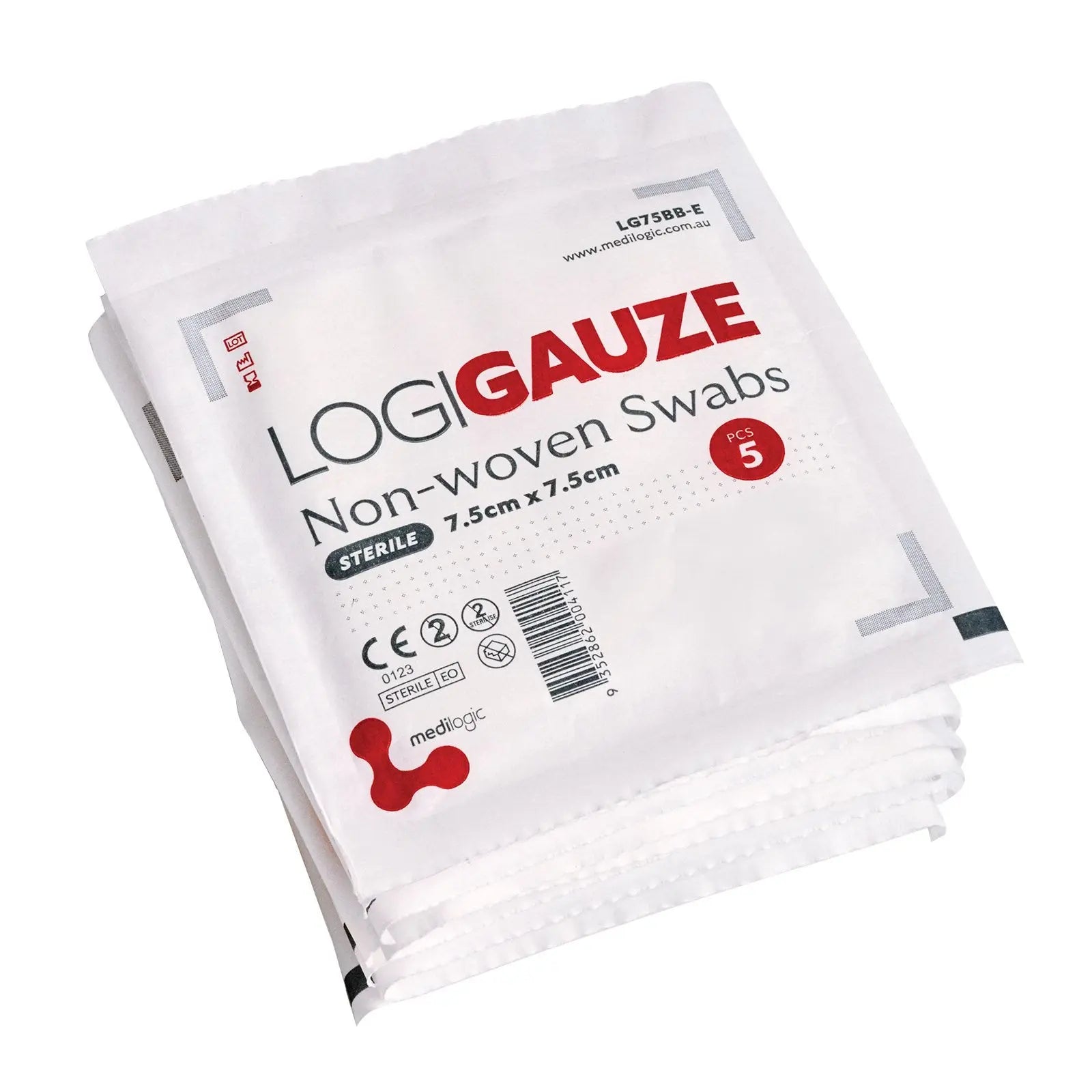 LOGIGAUZE Sterile Non-Woven Swabs 7.5cm x 7.5cm x 5 - Each Medilogic