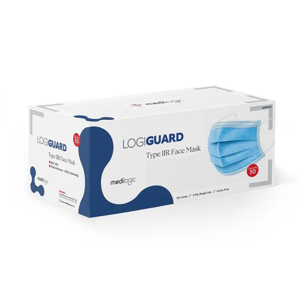 LOGIGUARD Surgical Face Masks Type IIR - Carton 2000 (40 Boxes of 50) Medilogic