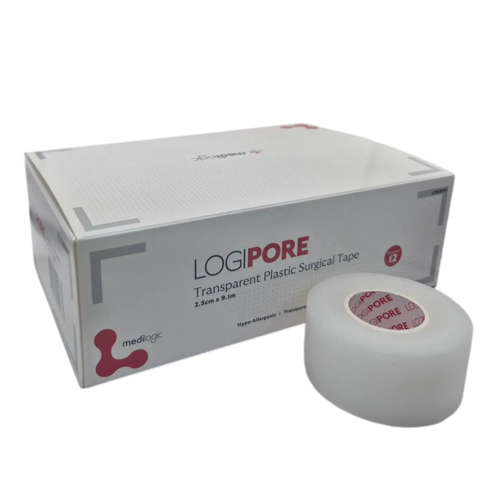 LOGIPORE Transparent Plastic Surgical Tape 2.5cm x 9.1m - Box (12) Medilogic