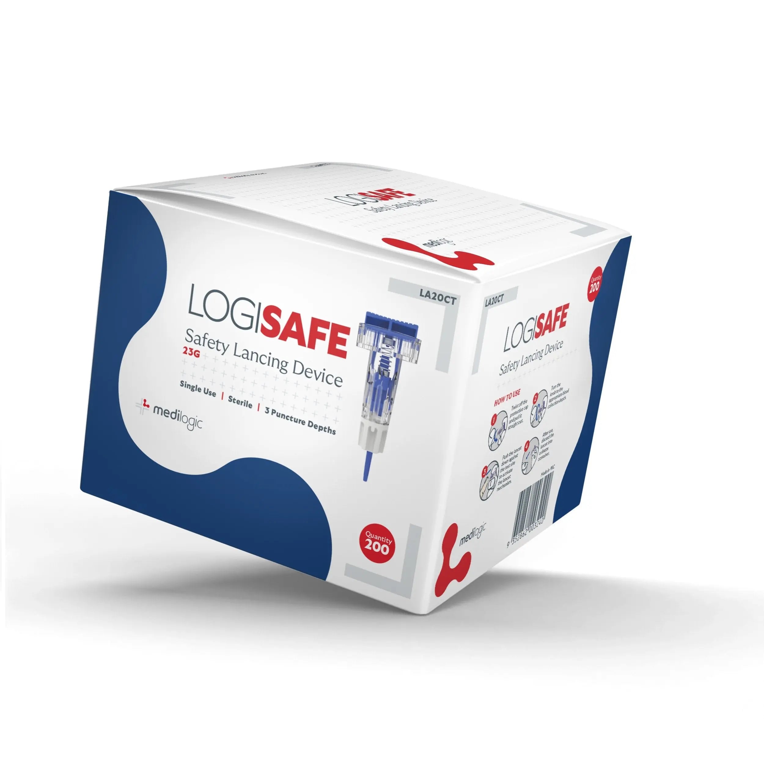 LOGISAFE Safety Lancing Device - Box (200) Medilogic