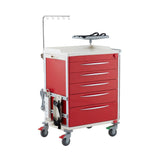 Medilogic Red Emergency Cart 5 Drawer with Accessories Medilogic