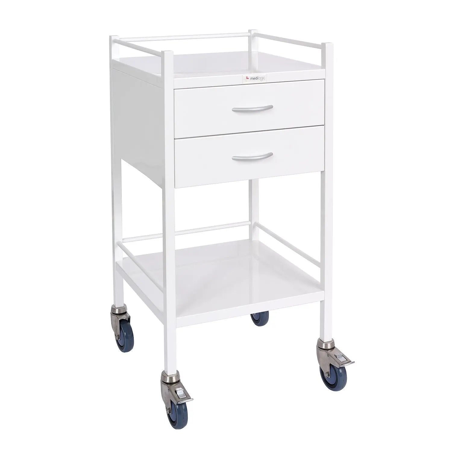 Qube Instrument Trolley Powder Coated White - 2 Drawers Medilogic